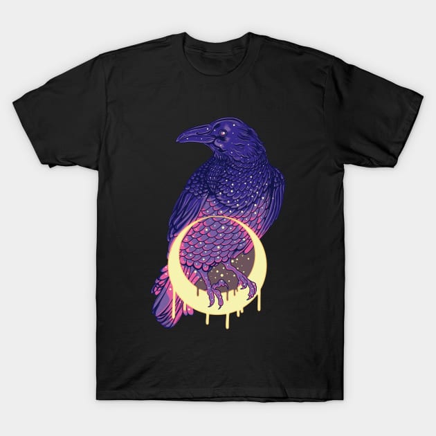 Raven On Neon Moon 2 T-Shirt by Luciane Martins